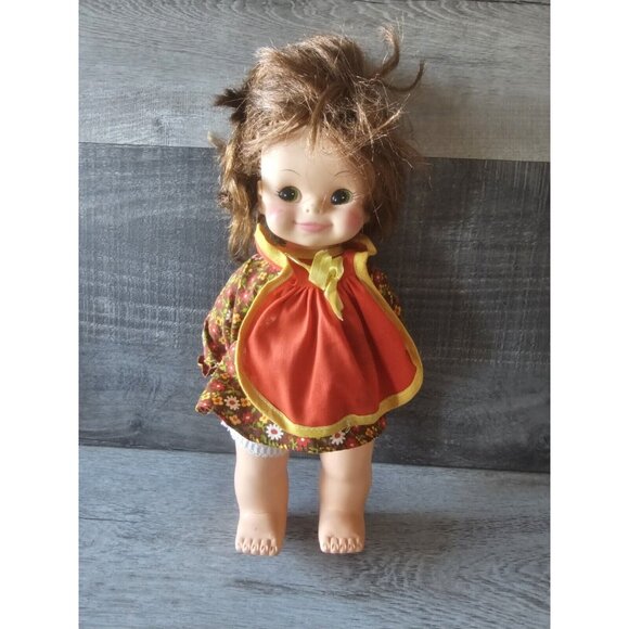 Vintage Horsman Dolls 1974 Brunette Green Eyes Hard Plastic Groovy Hippie Dress - Picture 1 of 8